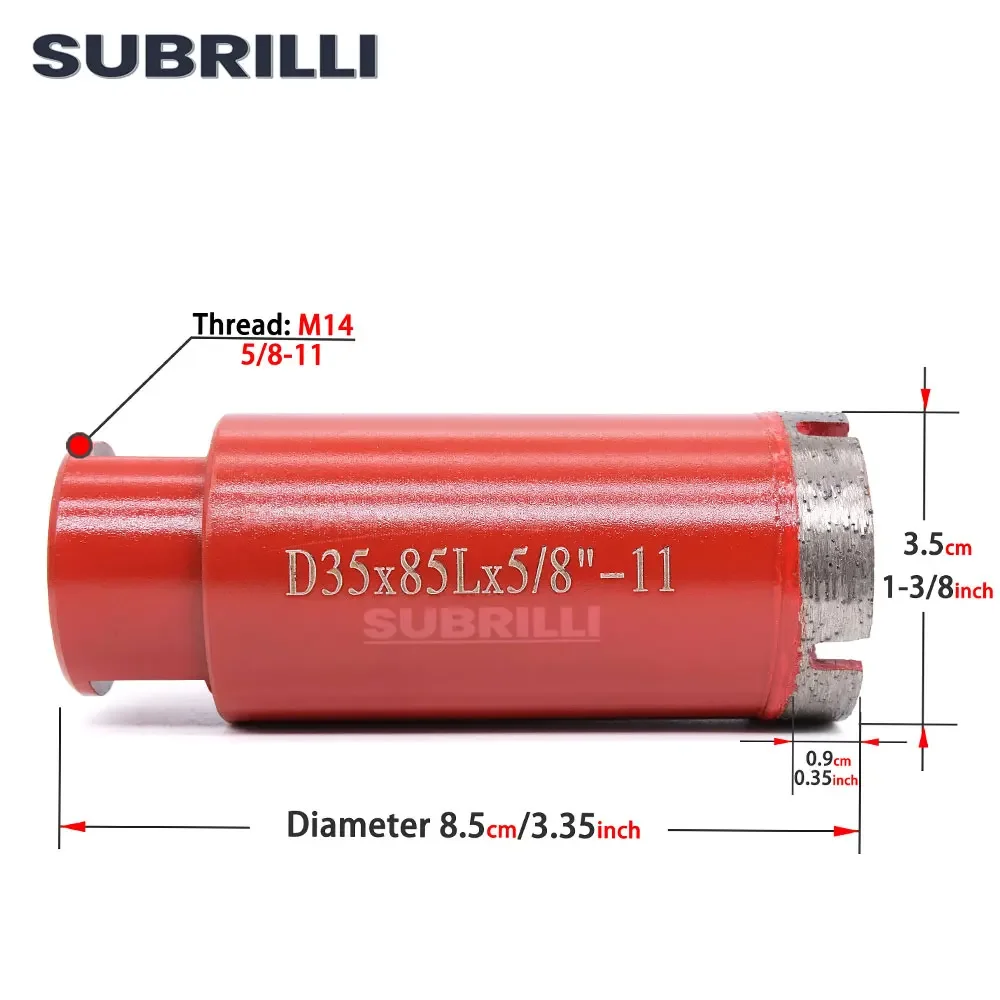 SUBRILLI เพชรเจาะบิต 35 มม.1-3/8 นิ้ว Crown Core เจาะรูสําหรับหินอ่อนหินแกรนิตคอนกรีตเซรามิค M14 5/8-11 ด้าย