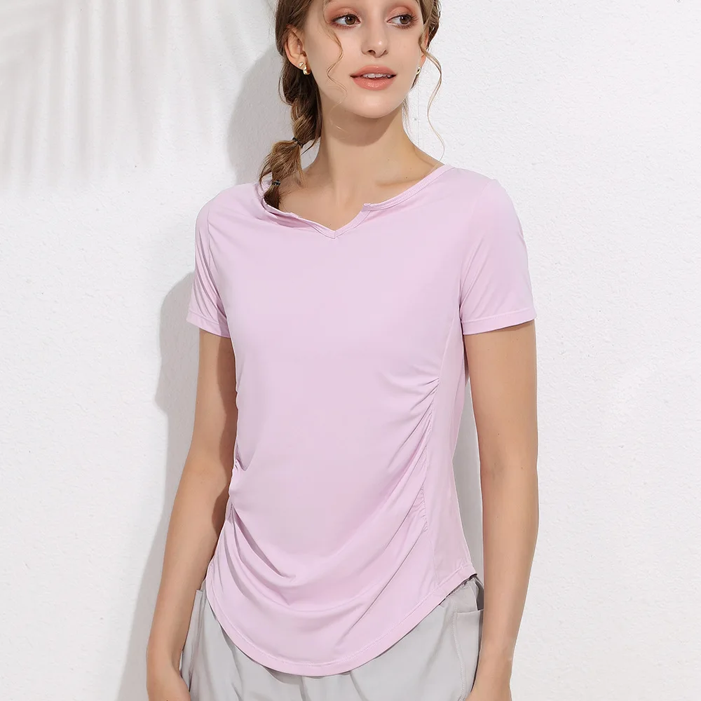 

Женские рубашки для йоги больших размеров, плиссированная быстросохнущая футболка с короткими рукавами, одежда для бега, пилатеса, футболки для фитнеса, спортзала, топы, дышащий топ