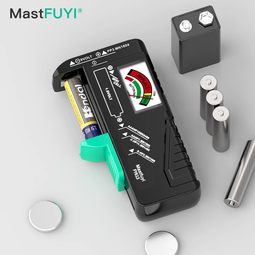 MASTFUYI AA/AAA/C/D/9V/1.5V Batterie a bottone universali Misuratore con codice colore Indica volt Tester Checker