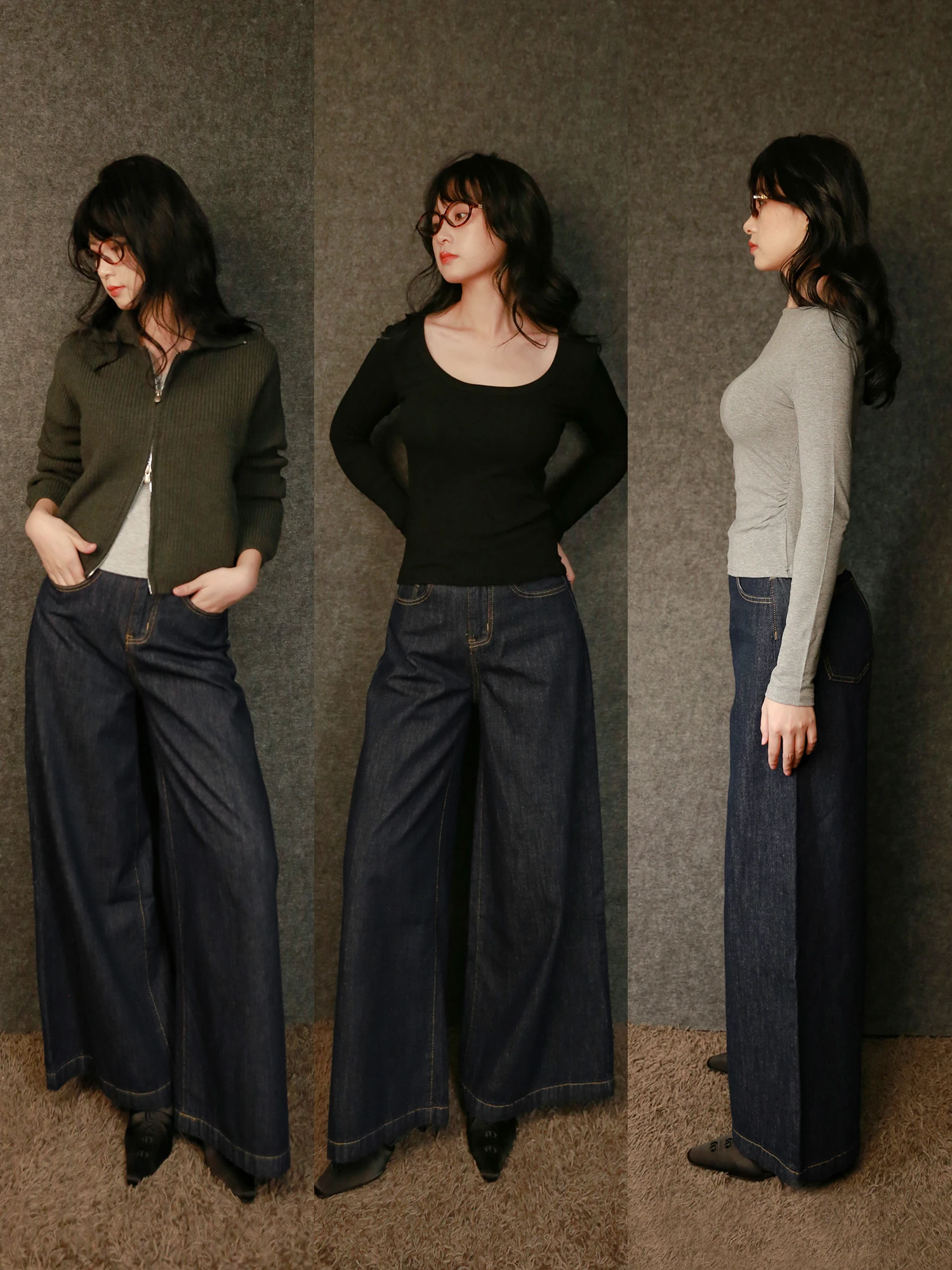 

High Waist Wide Leg Denim Jeans Women's Basic Comfortable Cleanfit Long Pants Retro Tannin Color Underund Gold Mine