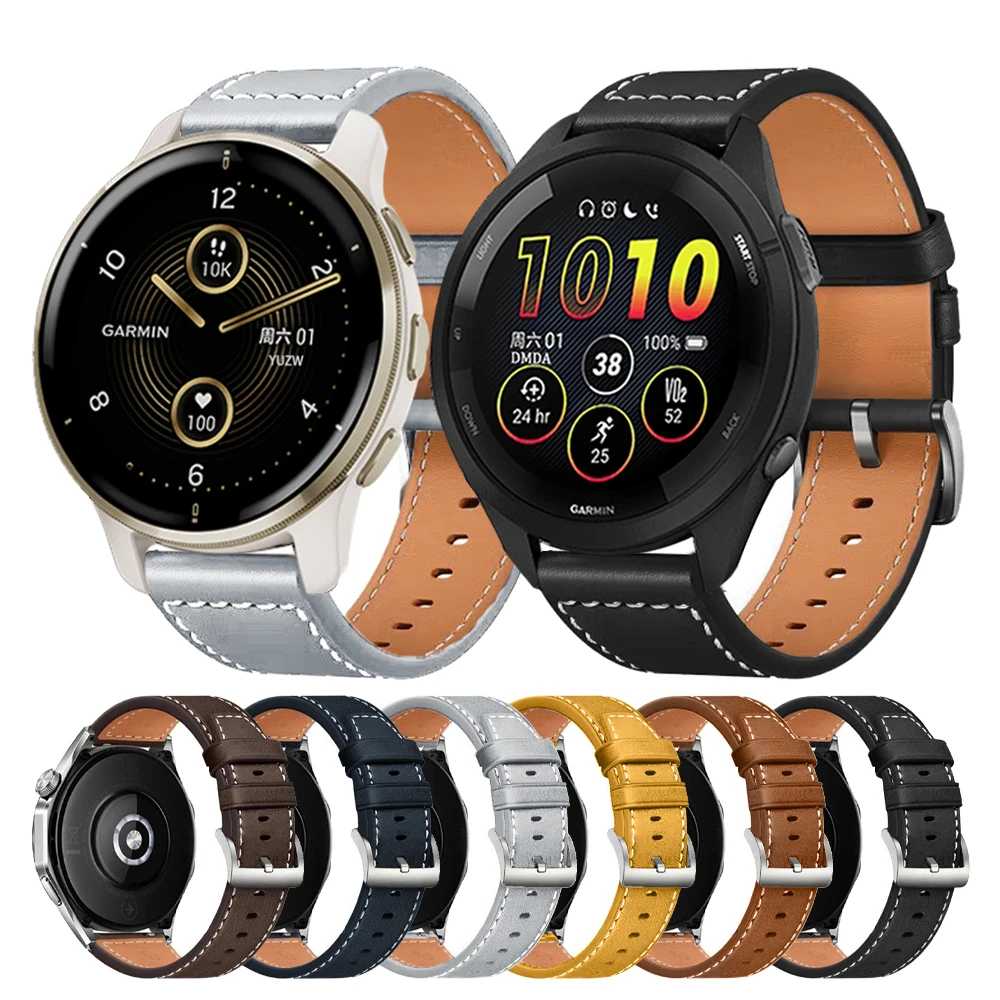 Correa de cuero para Garmin Forerunner 265 255 245 645 Misic Correa Venu 3 2 Plus Sq/Vivoactive 5 4 20 22mm Correa de reloj