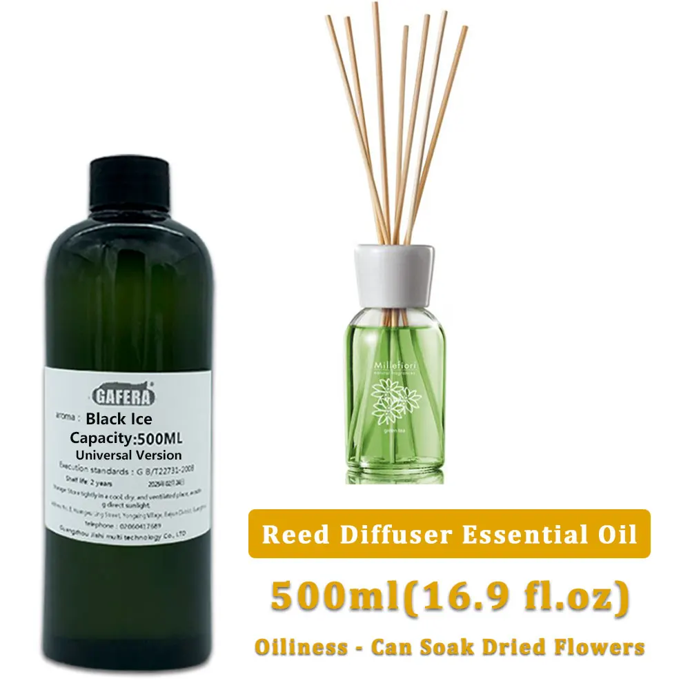 GAFERA 500ml(16.9 fl.oz) Black Ice Hilton Essential Oil For Vine Diffuser & Flameless Aromatherapy, Diffuser Replenish Aroma Oil