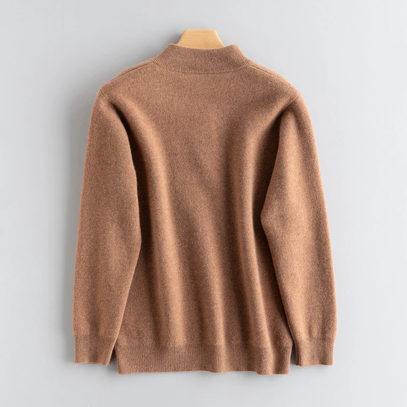 2025 جديد الرجال نصف عالية سستة طوق الكشمير البلوز الرجال الخريف الشتاء 100% الكشمير النقي سميكة معطف شتاء