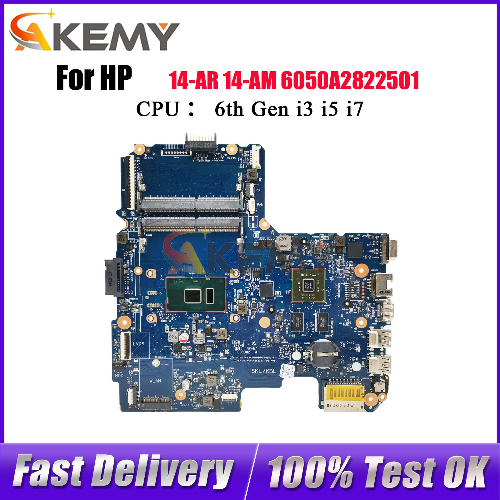 

6050A2822501 для ноутбука HP 240 G5 14-AC 14-AM, материнская плата 858030-001 909173-001 с процессором i3 i5 i7 DDR4, 100% полностью протестирована