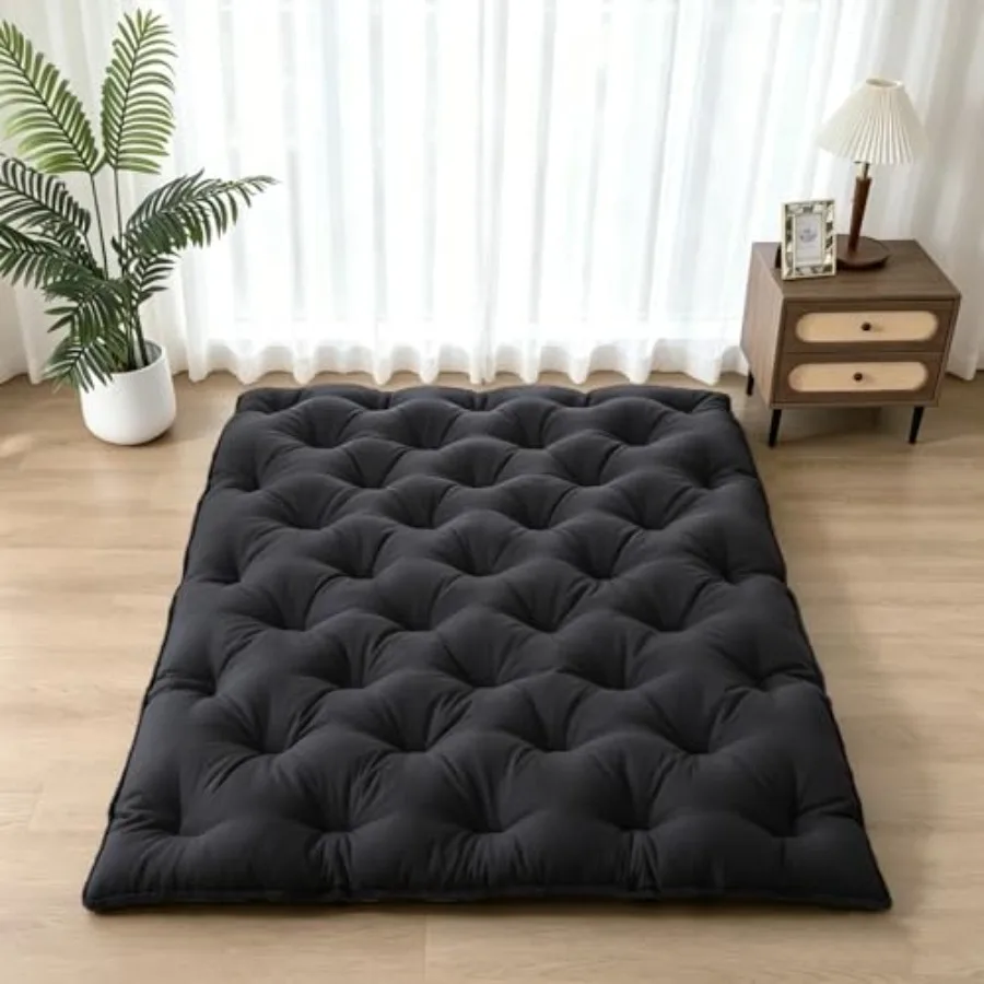 

Japanese Futon Mattress for Floor Use, Shredded Memory Foam, Beige, 3 Thick, Foldable Roll-Up Portable Sleeping Pad for Camping