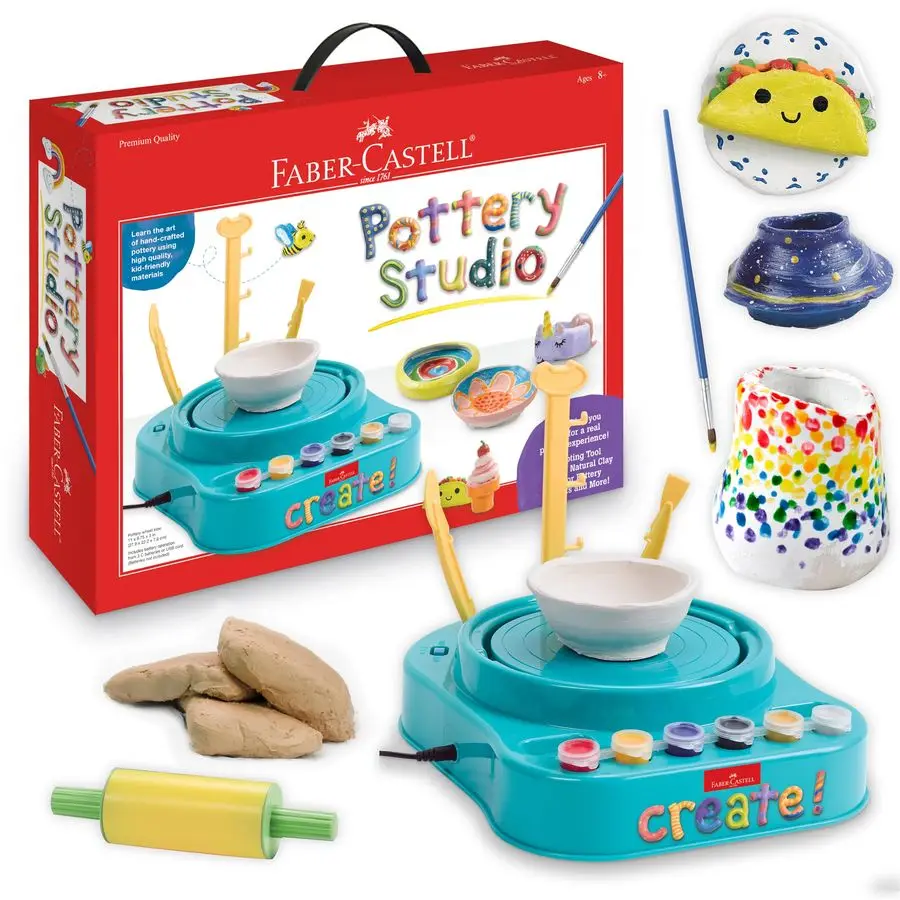 

Pottery Studio Complete Pottery Wheel and Painting Kit for Beginners, 3 lbs of Sculpting Clay and Tools Ages 8