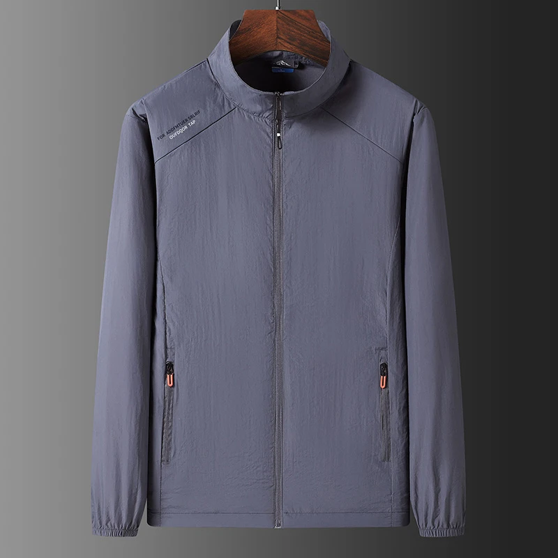 

Мужская ультратонкая дышащая солнцезащитная одежда из ледяного шелка для активного отдыха, летняя ветровка с воротником-стойкой, кардиган на молнии