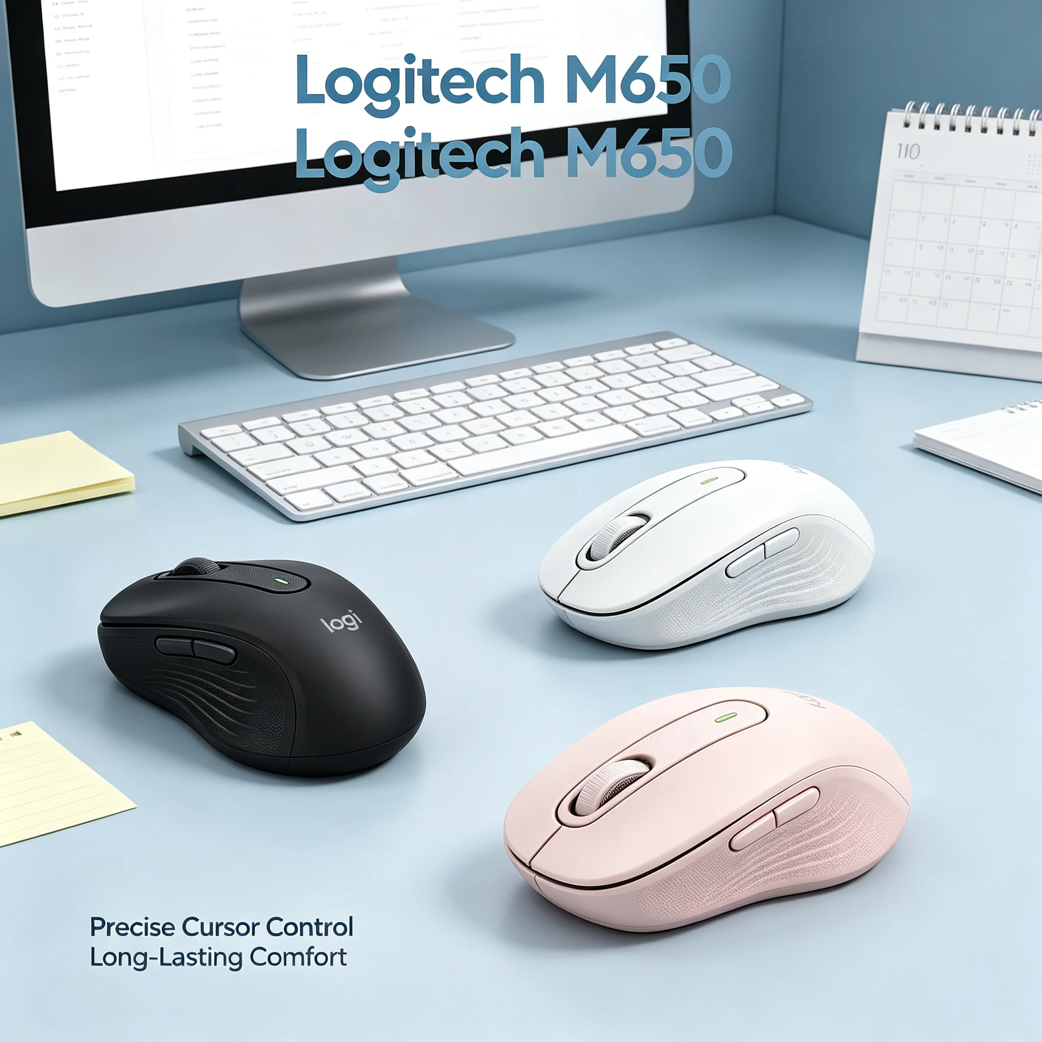 Logitech Signature M650 Wireless Ergonomic Office Mouse SilentTouch SmartWheel Bluetooth Logi Bolt Dual Connectivity Custom Side