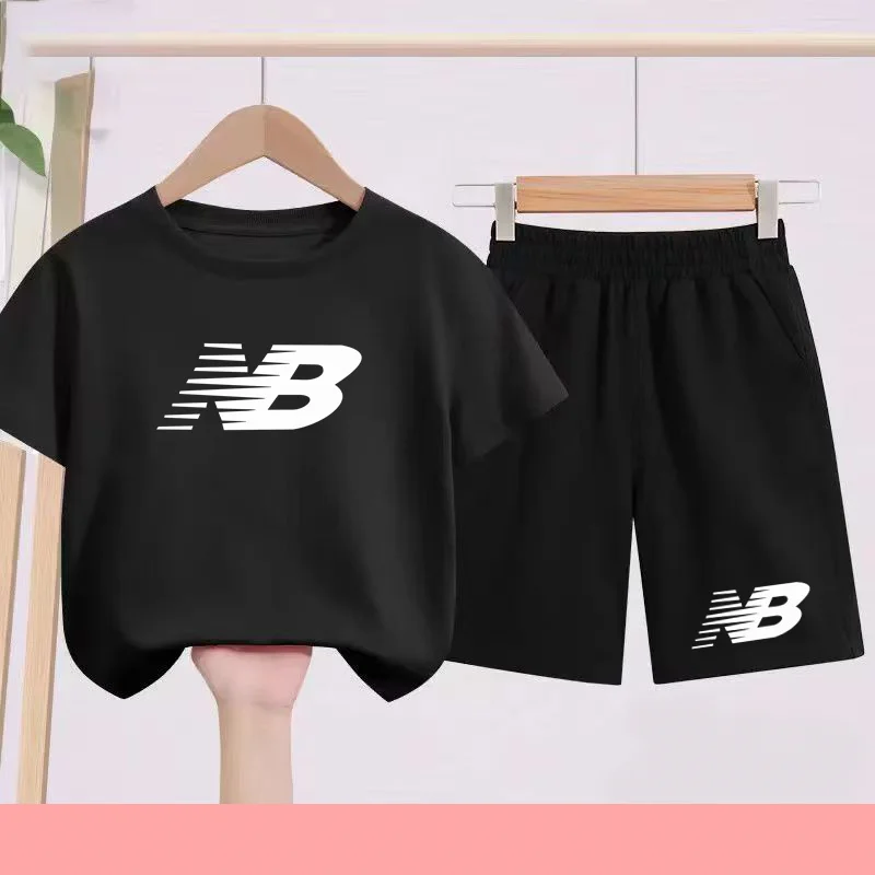 

Boy Girl Summer 2 Piece Children T-Shirt Casual 3-12 Age Letters Printed Short Sleeve+Shorts Comfortable Breathable Sportswear