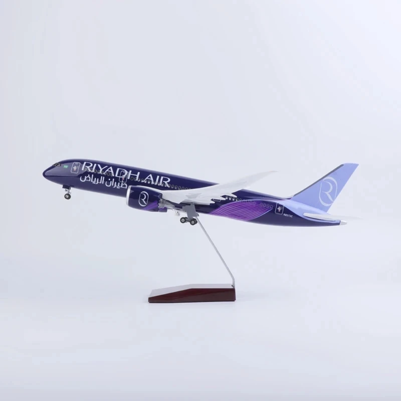 1:130 Scale 43 cm 787 Boeing Jetliner Riyadh Air B787 Aircraft Model Die-Cast Resin Plane Jewellery With LED Lights