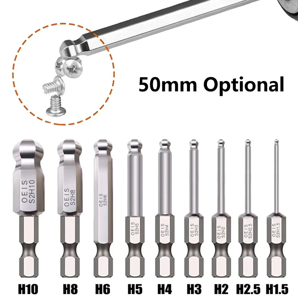 

1pc 50mm Ball End Hex Screwdriver Bit Metric Hex Drill Bit Long Magnetic Driver Bit Hex Key Screwdriver Tip Socket Hand Tool