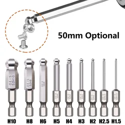 1pc 50mm Punta per cacciavite esagonale con estremità sferica Punta per trapano esagonale metrica Punta per cacciavite magnetica lunga Chiave esagonale Punta per cacciavite Presa Strumento manuale