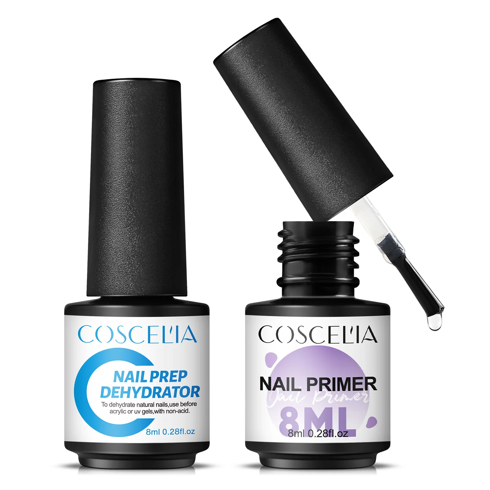 COSCELIA 8ML Nail Primer Set Nail Prep Dehydrator Before Base Coat Long Lasting Air Dry for UV Gel Polish Varnish Manicure Tools