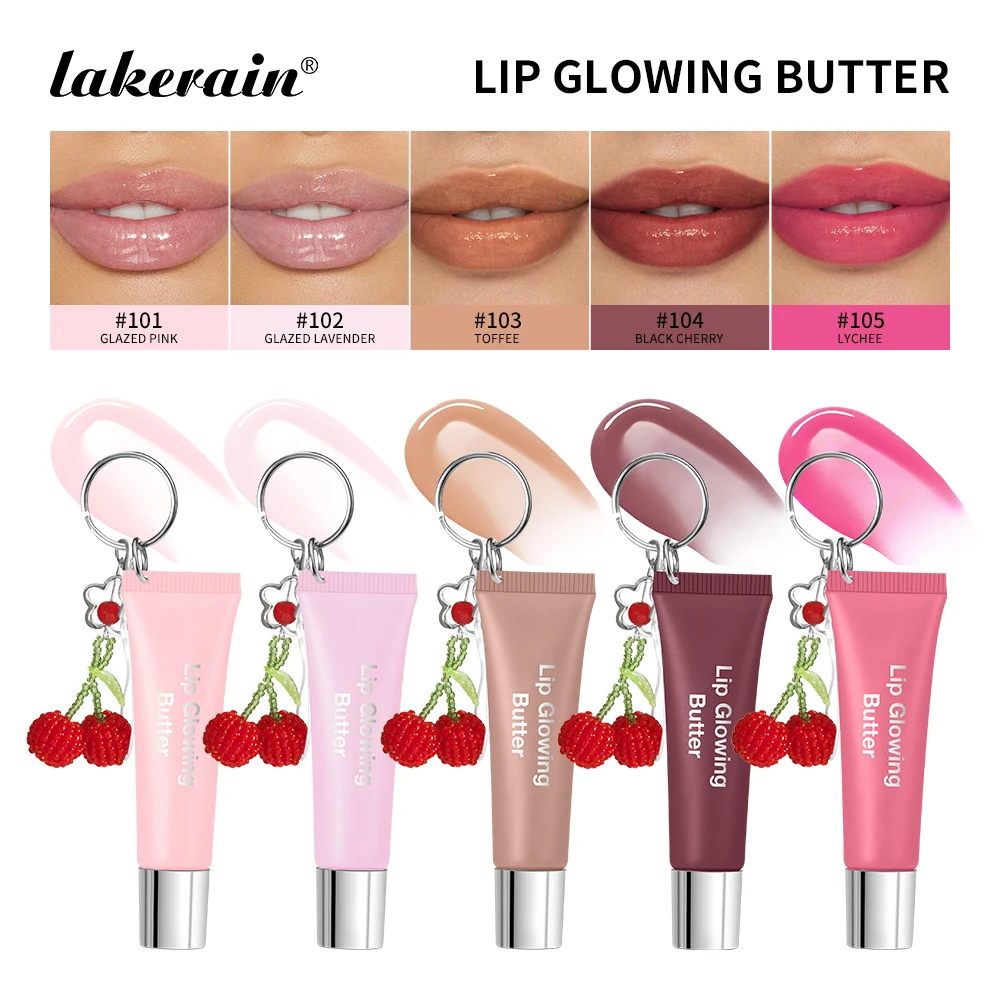 Lippenglanz mit Kirsch-Schlüsselanhänger, langanhaltend, feuchtigkeitsspendend, rosa, nährender Lippenstift, leuchtende Butter, Make-up-Pflege, Glanzkosmetik