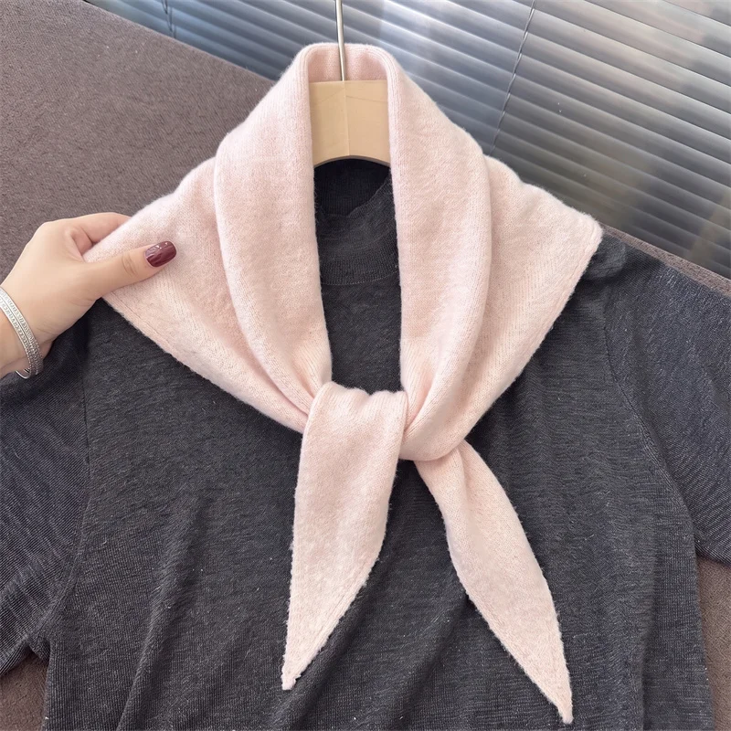 Soft Wool Blend Triangle Shawl For Women Dusty Pink Multipurpose Headscarf Light Warm Neck Wrap Outdoor Casual Coverup