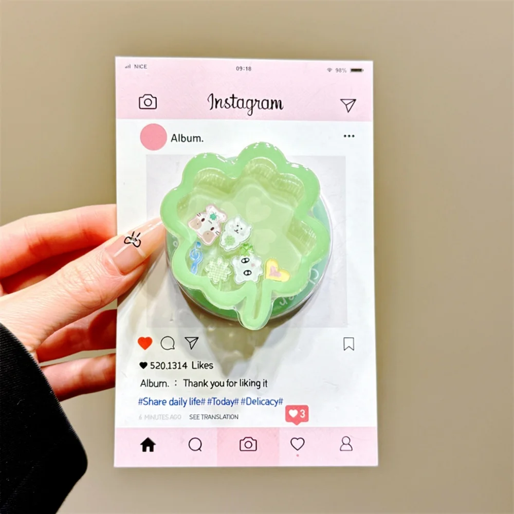

Korea Cute Cartoon Quicksand Clover for Magsafe Griptok Holder Phone Finger Ring Stand Support for IPhone 15 Girl Bracket