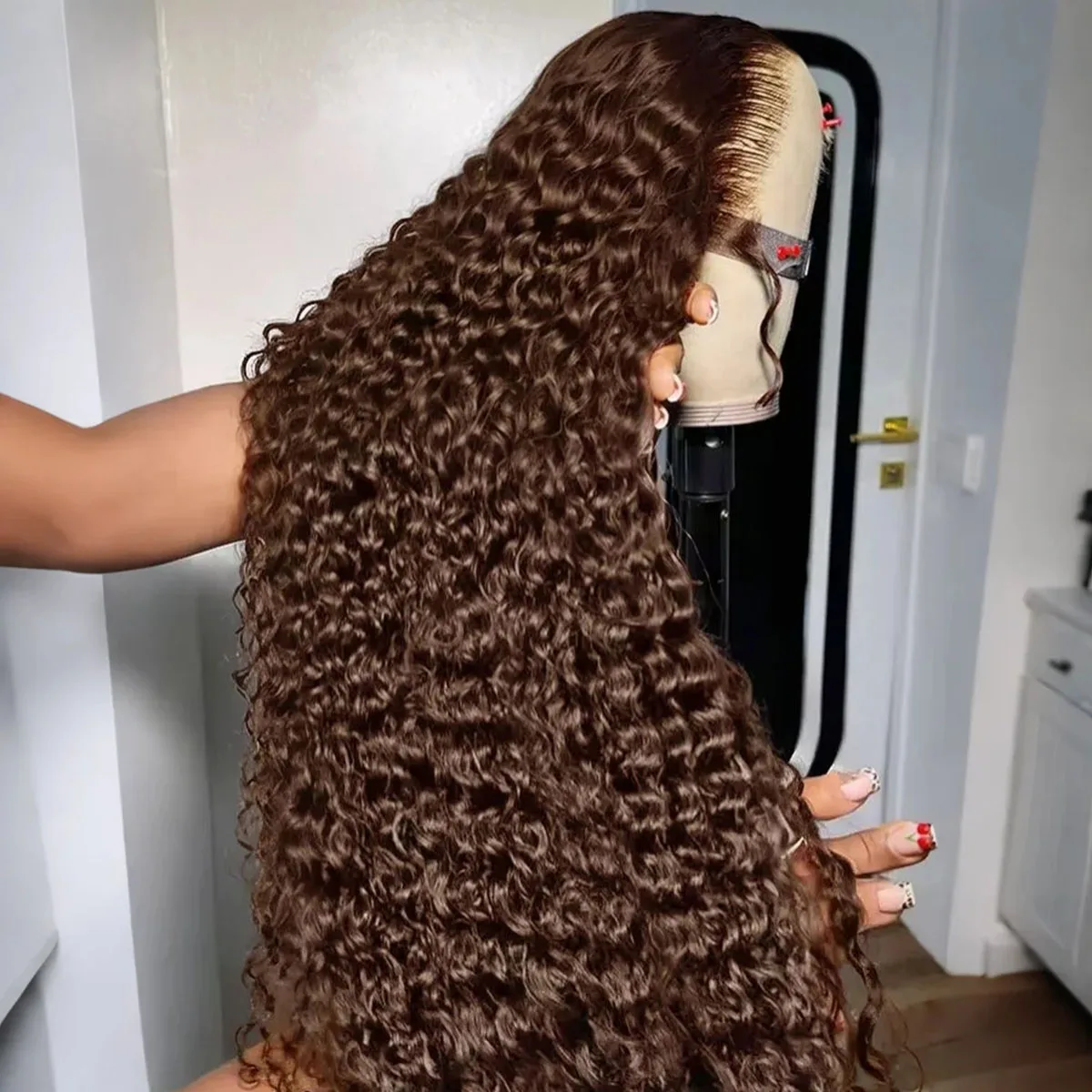 

Шоколадно-коричневый парик с глубокими волнами, человеческие волосы 13x4, 13x6, HD, парик спереди, плотность 200% # 4-х коричневый парик из человеческих волос с волнистыми волосами, вьющиеся парики