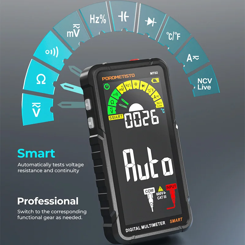 MT02 inteligentny multimetr akumulatorowy True RMS 600V 10A multimetr cyfrowy AC DC napięcie prądu Ohm Hz pojemność NCV Tester