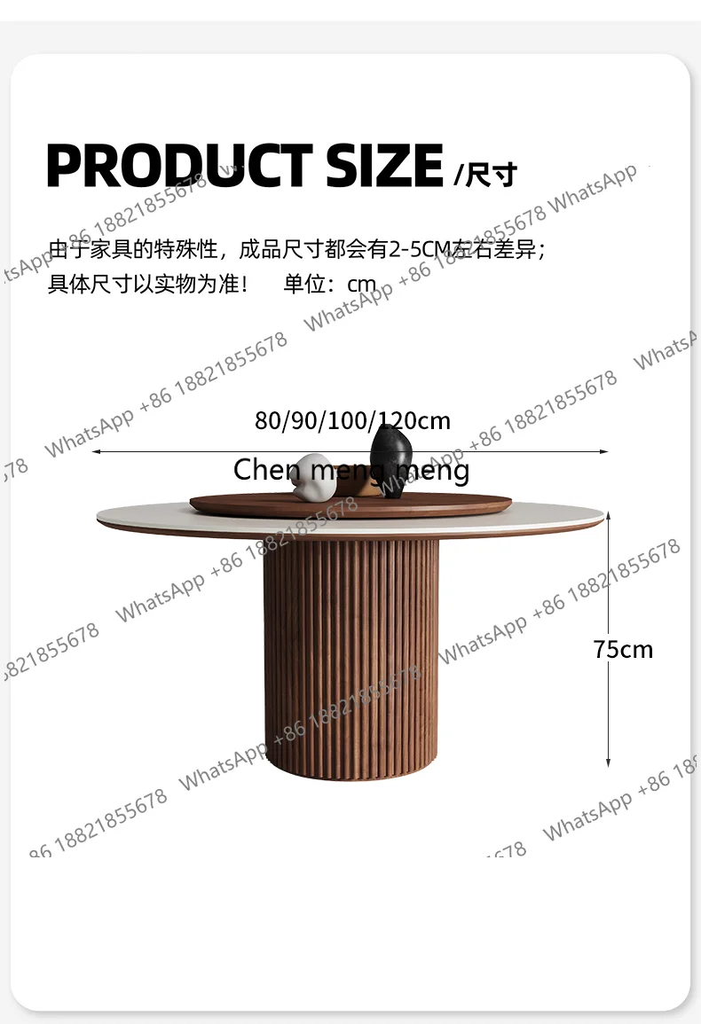 Nordic solid wood round table for home use, modern minimalist French retro Roman column, rock slab round dining table