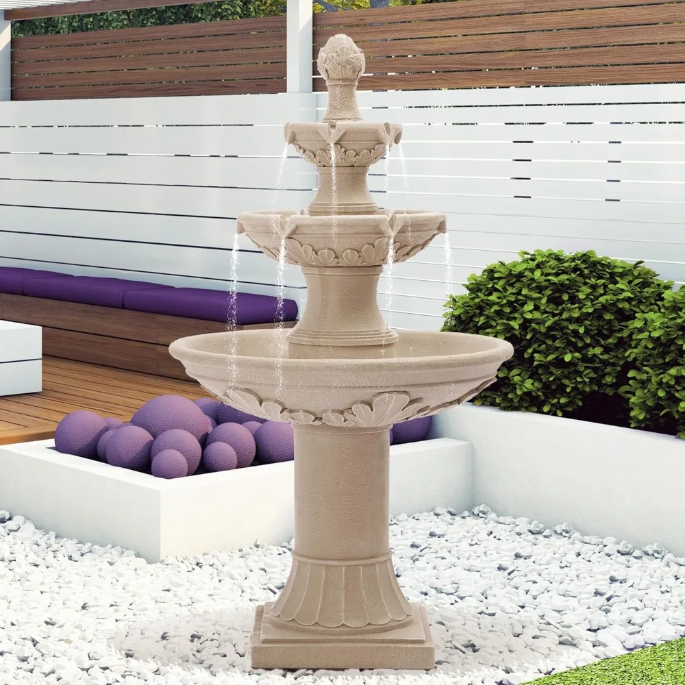 

48" High Italian Feature Freestanding Water Fountain Outdoor and Indoor,3-Tier Roman Pillar Waterfalls Fountains for Garden