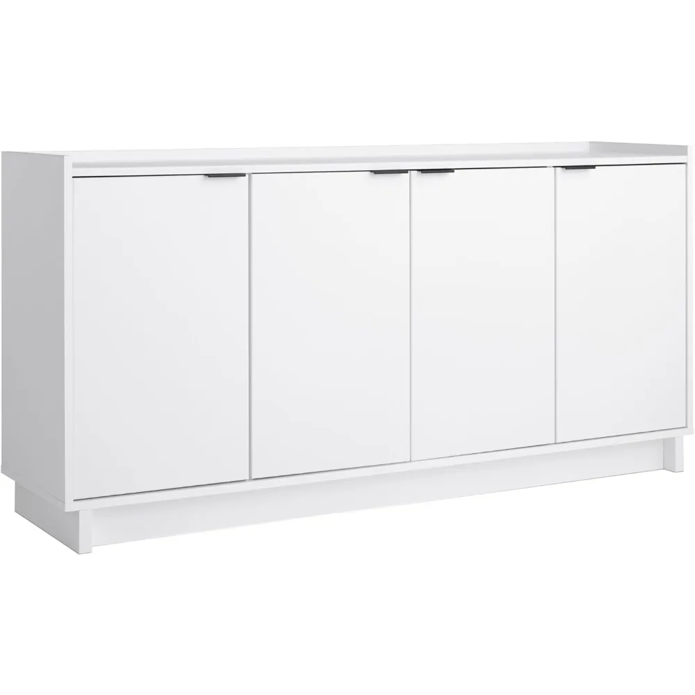 Prepac Simply Modern 4 Door Console Table with Storage, White Storage Cabinet with Doors and Shelves, Sideboard Storage Cabinet