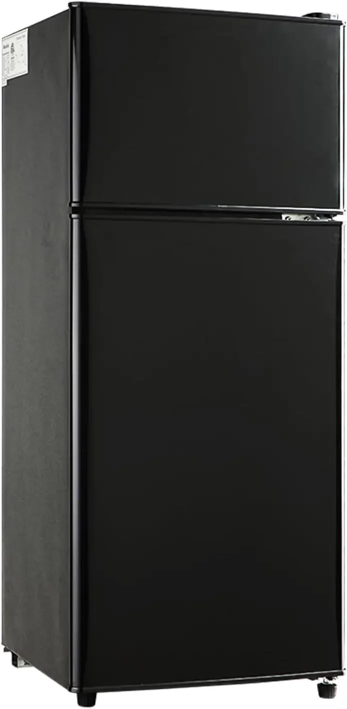 Refrigerator Double Door Mini Fridge with Freezer, 3.5 CU FT Mini Refrigerator with 7 Level Adjustable Thermostat for Office, Do