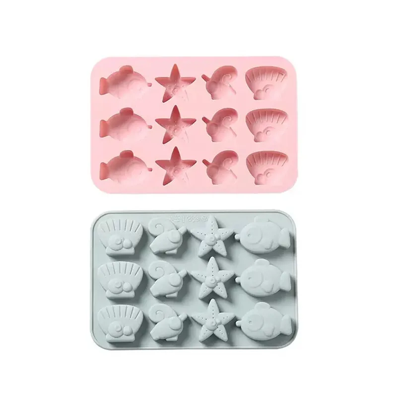 12 Hole Starfish Fish Cake Mold DIY Shell-shaped Chocolate Pastry Silicone Mold Baking Cake Decoration Accessories
