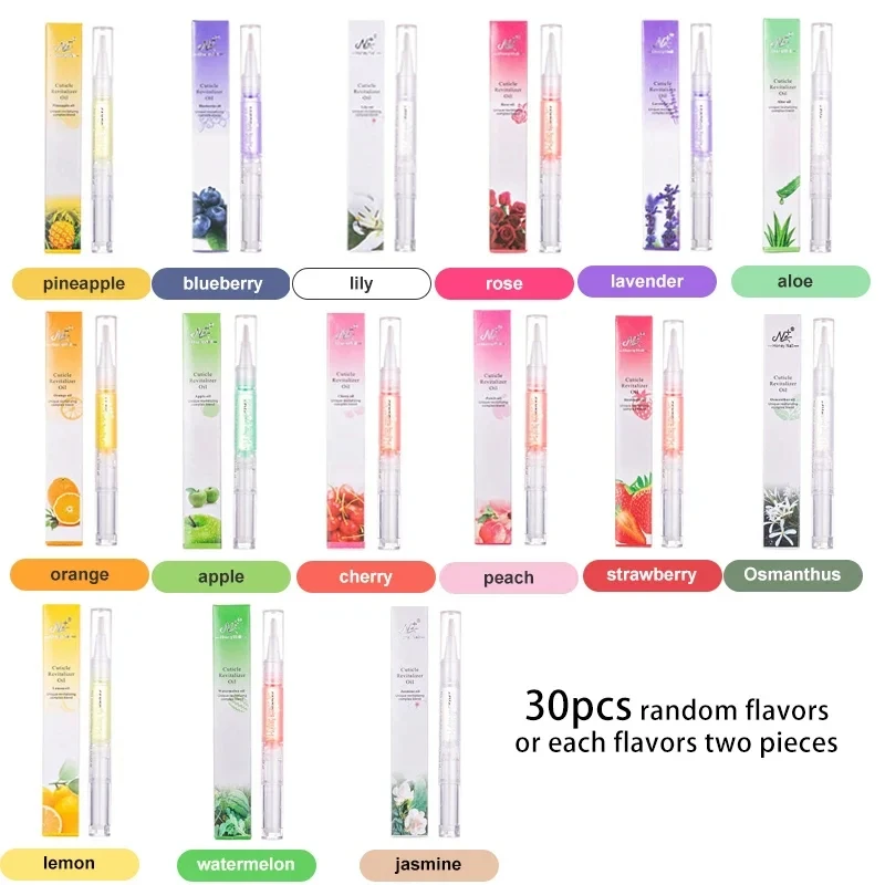 30PCS/15PCS Cuticle Oil Pen Nail Nutrition 15 Smells Nail Treatment Revitalizer Soften Nourish Manicure Nail Care Product Set