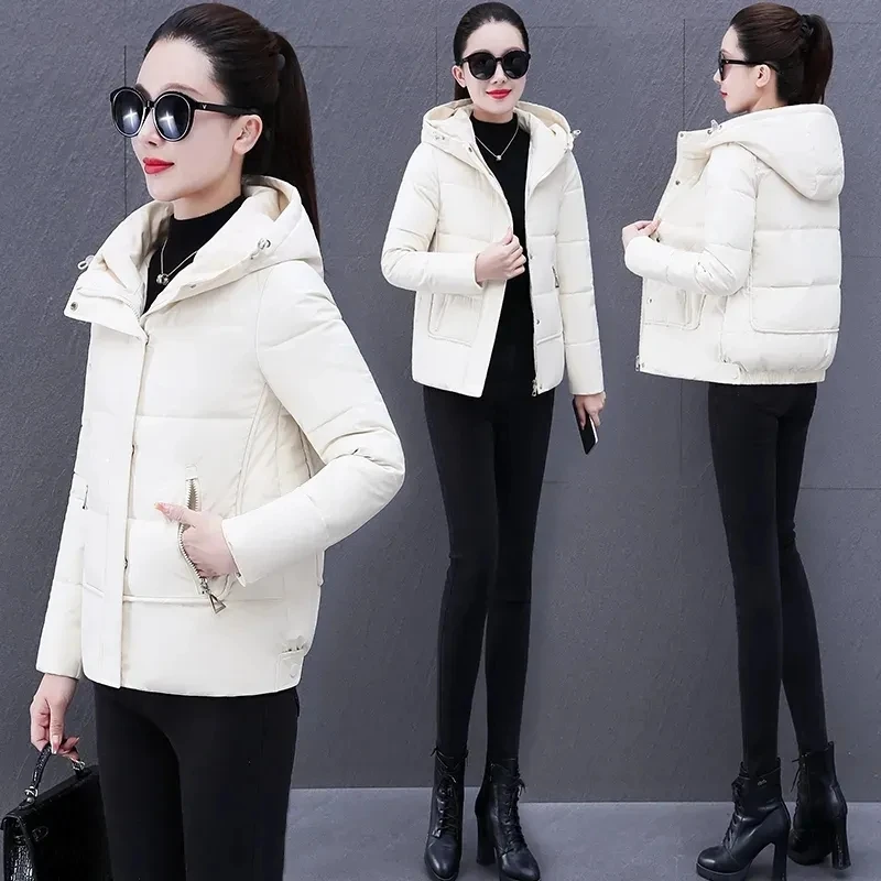 2023 New Women\'s Winter Parka Coat Casual Fashionable Elegant Ladies Outerwear Loose Jacket Hooded Down Cotton Parkas Female