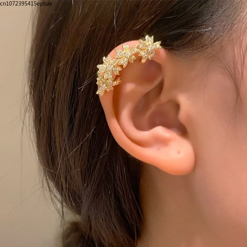 Flower Ear Bone Clip Fashion Light Luxury Cubic Zirconia-encrusted Flower Ear Clip Ear Pierceless Ear Accessories Stud Senior 1$