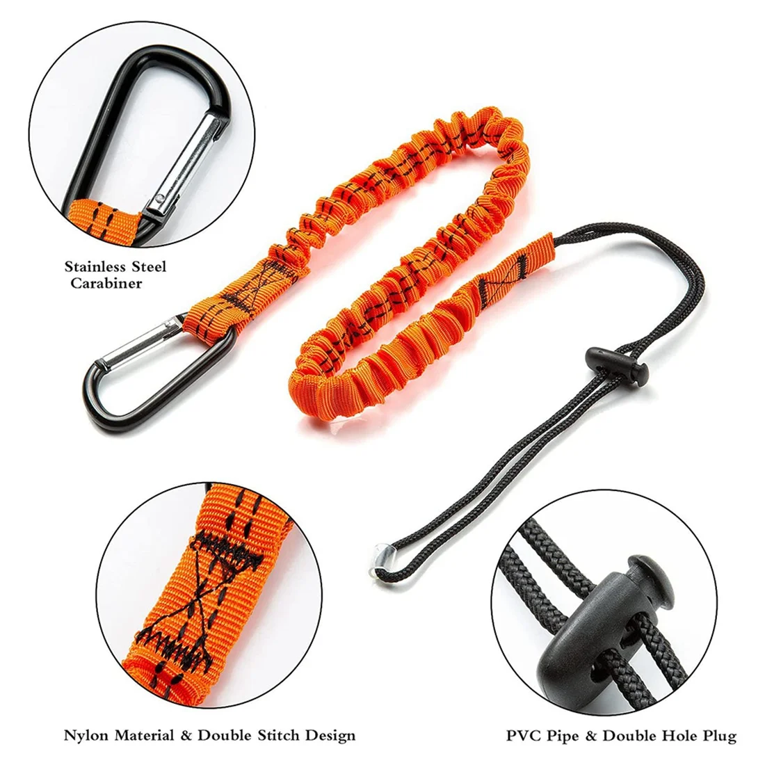 Lanyard peralatan, 3 buah tali pengaman dengan Carabiner, menyerap guncangan tali pengaman dapat disesuaikan tali keselamatan untuk peralatan kerja