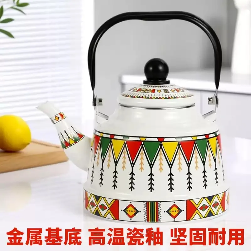 1L Vintage Enamel Tea Kettle Portable Coffee Boiler For Espresso Chinese Style Teapot Home Drinkware