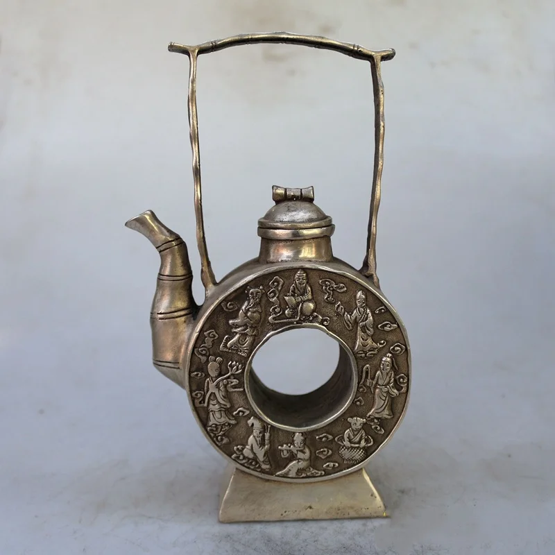 collecte-d'articles-en-bronze-antique-pots-en-bronze-huit-immortels-pots-d'eau-en-cuivre-blanc-plaque-argent-artisanat