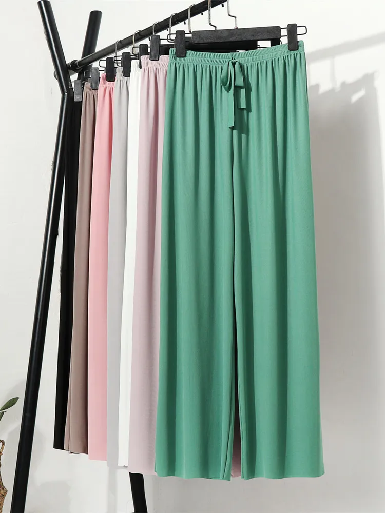 

Modal Ice Silk Wide Leg Pants Women's Summer Thin High Waist Casual Trousers Straight Long Home Sleepwear Comfortable Fit