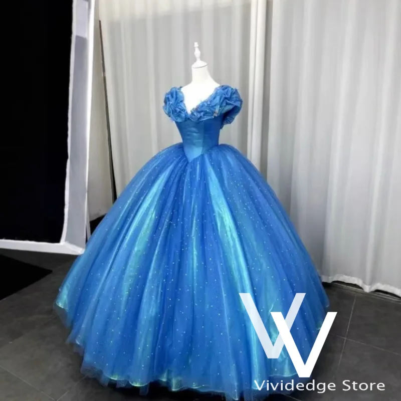 Abito da ballo stile principessa pieghettato con scollo a V blu navy personalizzato Abito da sera formale pieghettato con paillettes a trapezio senza maniche