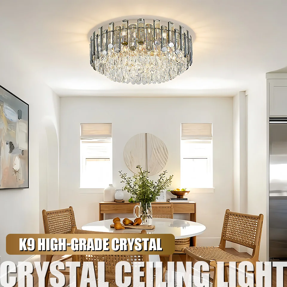 Smoked Gold Crystal Chandelier – Adjustable Round K9 Crystal Chandelier; Modern Crystal Chandelier Suitable for Dining Rooms, Living Rooms, Kitchen Islands, Bedrooms, Foyers, and Entryways (Bulbs Not Included)
