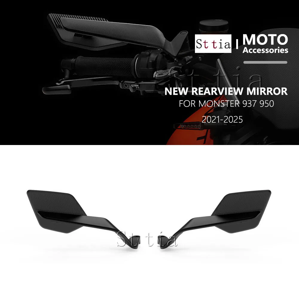 

New Motorcycle Black Rearview Mirror Aluminum Rear View Mirrors For Ducati Monster 937 SP MONSTER 950 2021-2025 Wind Wing Mirror