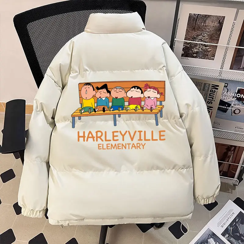 

Kawaii Crayon Shin-chan мультяшная хлопковая стеганая куртка для пары, зимняя одежда на хлопковой подкладке, утепленная теплая куртка, свободный топ