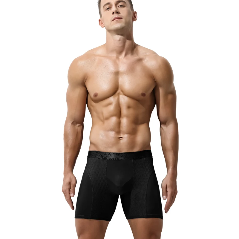 3-Pack of Men's Underwear Extended Version Anti-Wear Leg Double-Layer Inner Boxer Briefs Mesh Breathable Young Men's Boxer Short