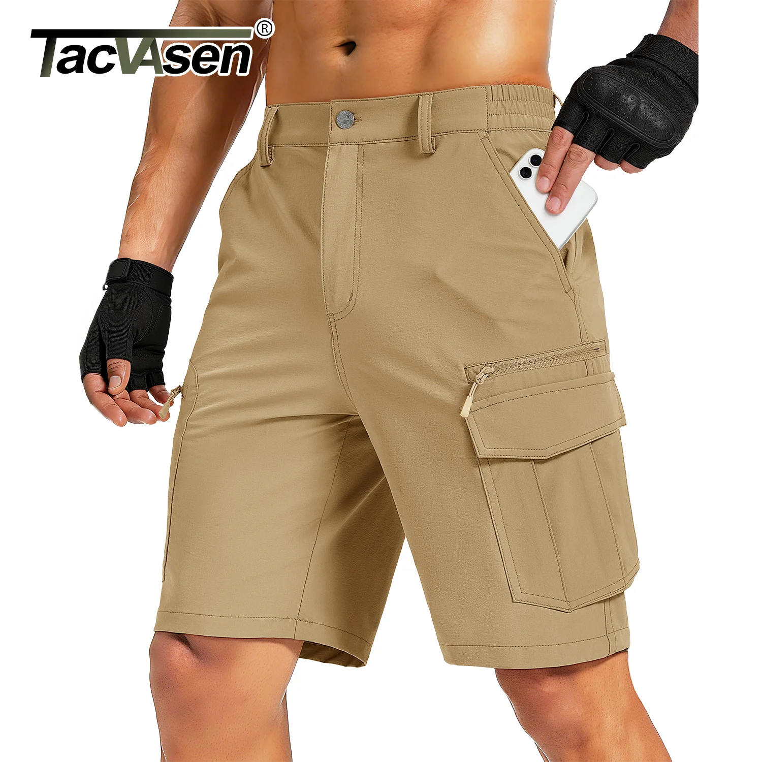 

TACVASEN UPF 50+ Hiking Cargo Shorts with 7 Pockets Men 9" Quick Dry Lightweight Nylon Shorts Outdoor Work Shorts Fishing Casual