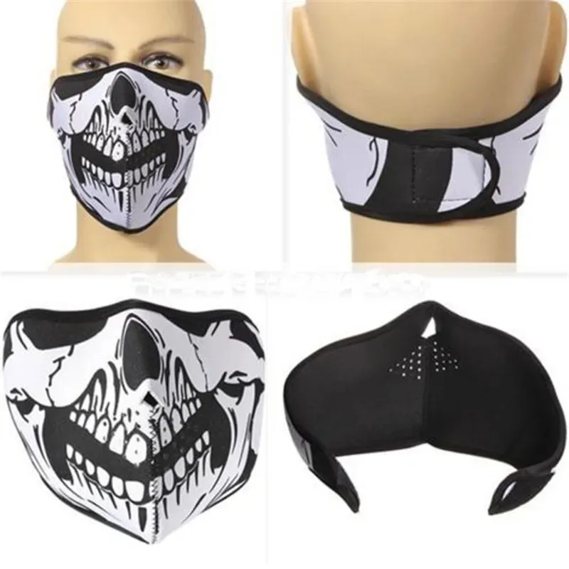 Funny Skull Half Face Mask Skeleton Neck Warmer Motorcycle Helmet Ski Sport Biker Cycling Neoprene for Halloween