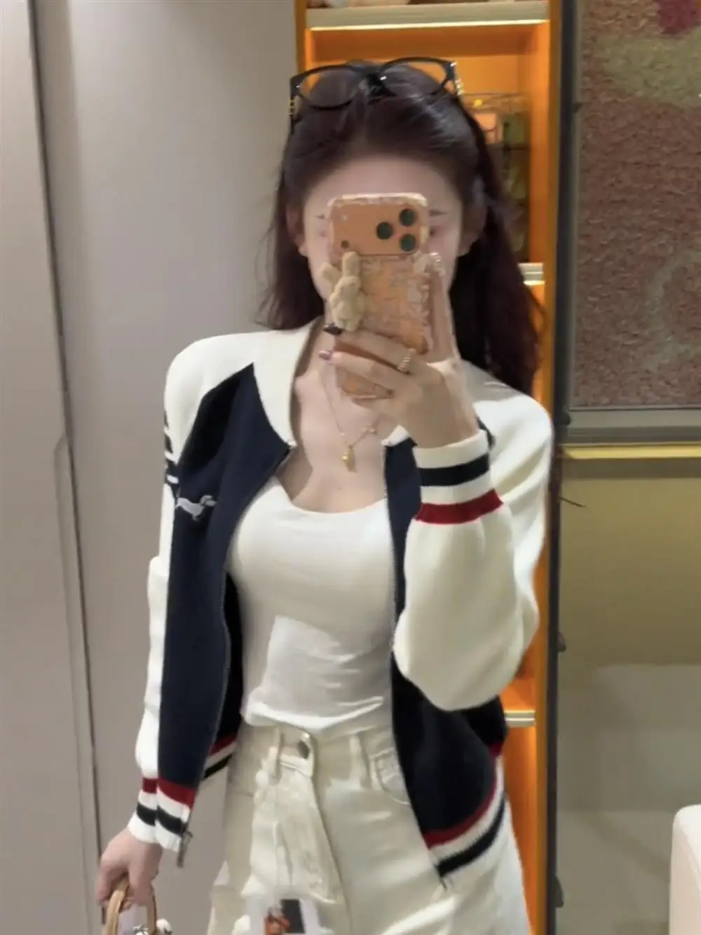 Korean Style Women's Knitted Cardigan Spring Autumn Winter Stripe Color Block Zipper Baseball Jacket Sweater Outerwear Top