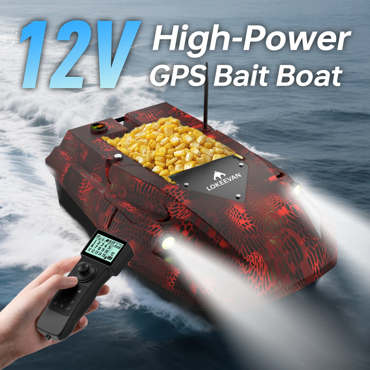 Bateau à appâts LOKEEVAN D50E 15600 MAH*2 avec système de positionnement double GPS + Beidou, sonde de profondeur et de température, bateau de pêche avec sonde sonar