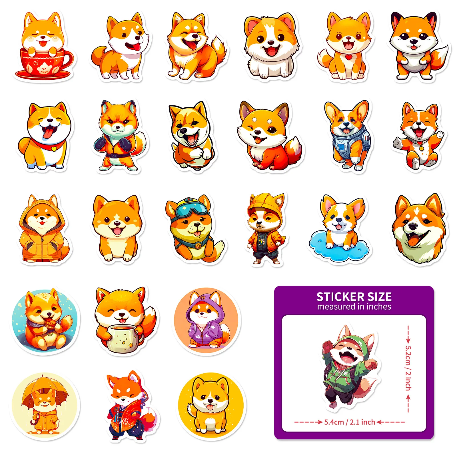 50 pcs/set Kawaii Shiba Inu Cartoon PVC Waterproof Stickers Scrapbooking Diy Journal Stationery Gift Cute Sticker Gift Prizes