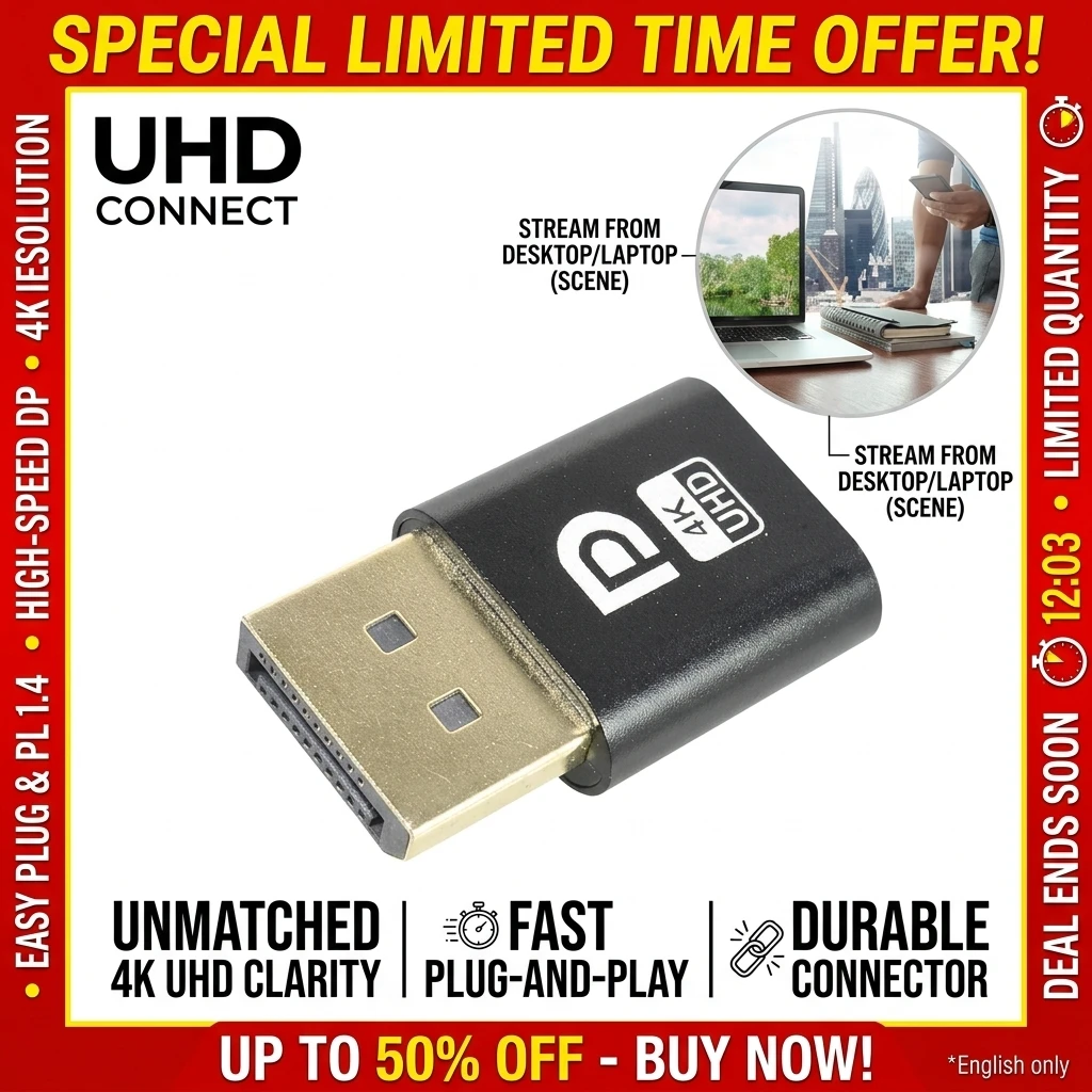 4K Dummy Plug - DP Virtual Display Adapter - EDID Headless Emulator - Ghost Plug for PC - Desktop DP Virtual Display Adapter