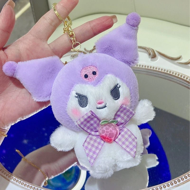 Kawaii portachiavi carino peluche ciondolo Anime Kuromi Melody Cinnamoroll ragazza studente borsa bambola marrone auto portachiavi decorazione gioielli