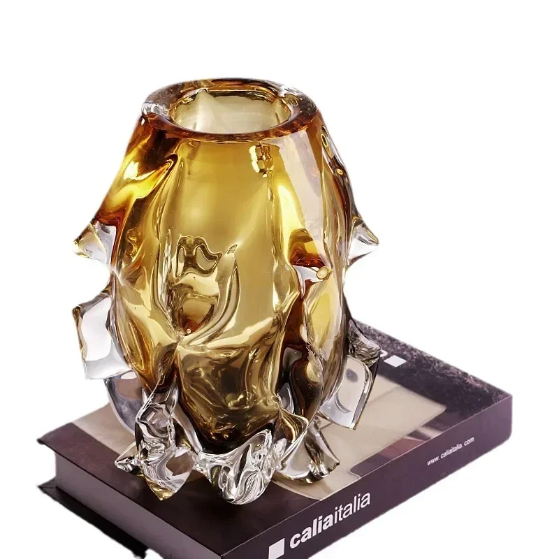 High-grade Crystal Glass Art Vase Ornaments Modern Contracted Vase Decoration Hand Craft Gift Desk Decorative Flower Ware