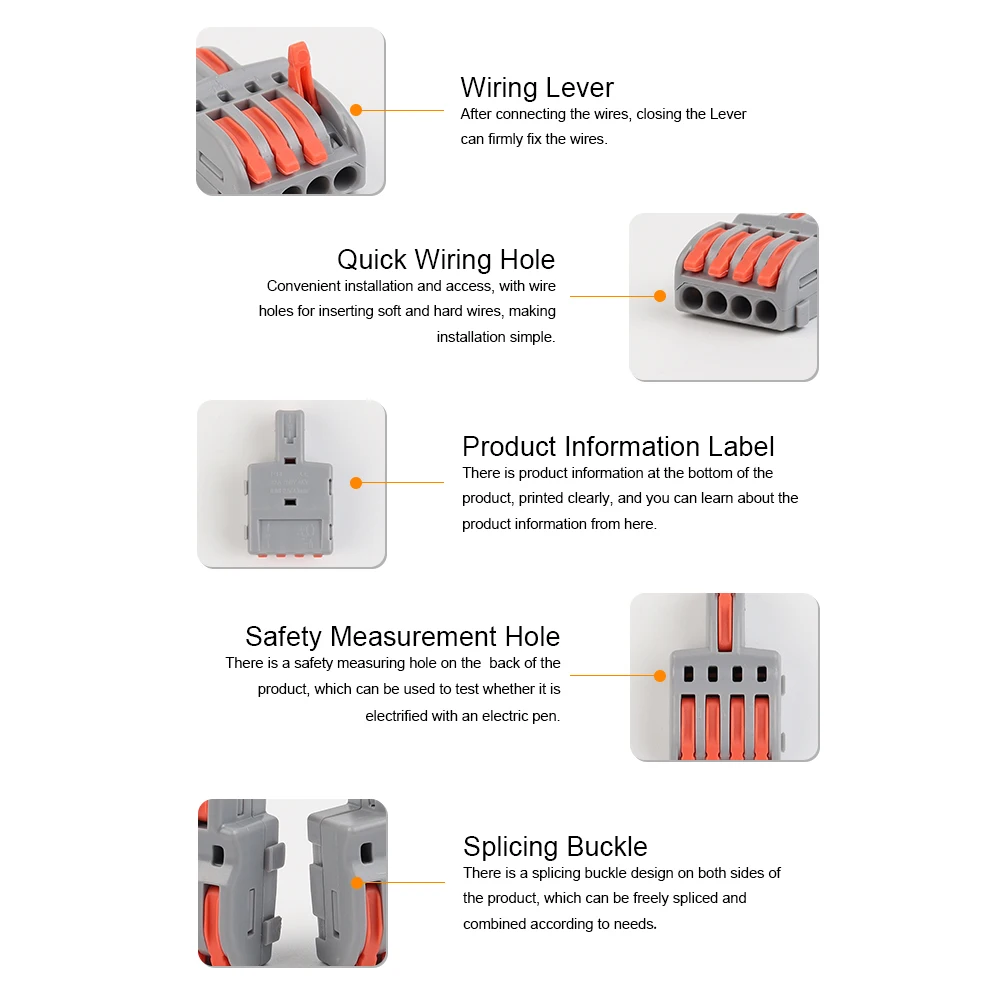 25/50/100 PCS Electrical Wire Cable Connector Spliceable Terminals Block SPL42/62/82 212 222 Push-in Universal Wiring Connectors