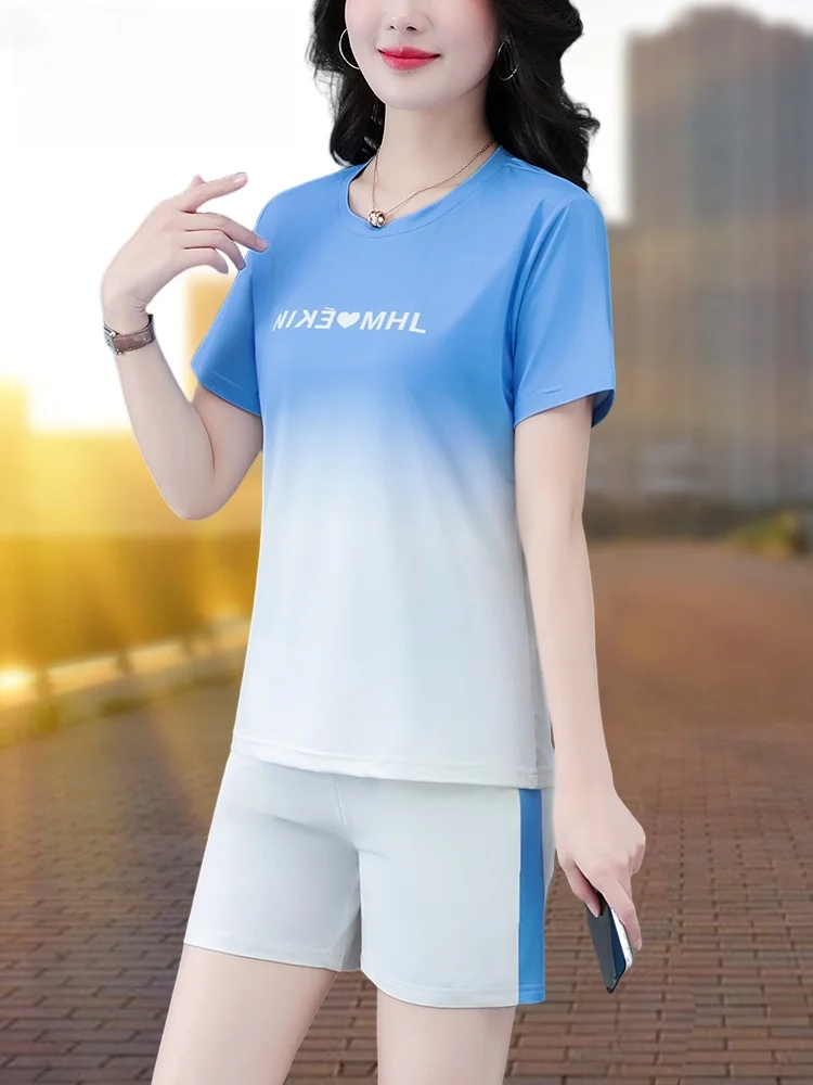 

TUCANO 2025 Summer New Women's Sportswear Set Qui Dry ort Sve Running Fitn Ice Silk orts Two Piece Suit round Ne