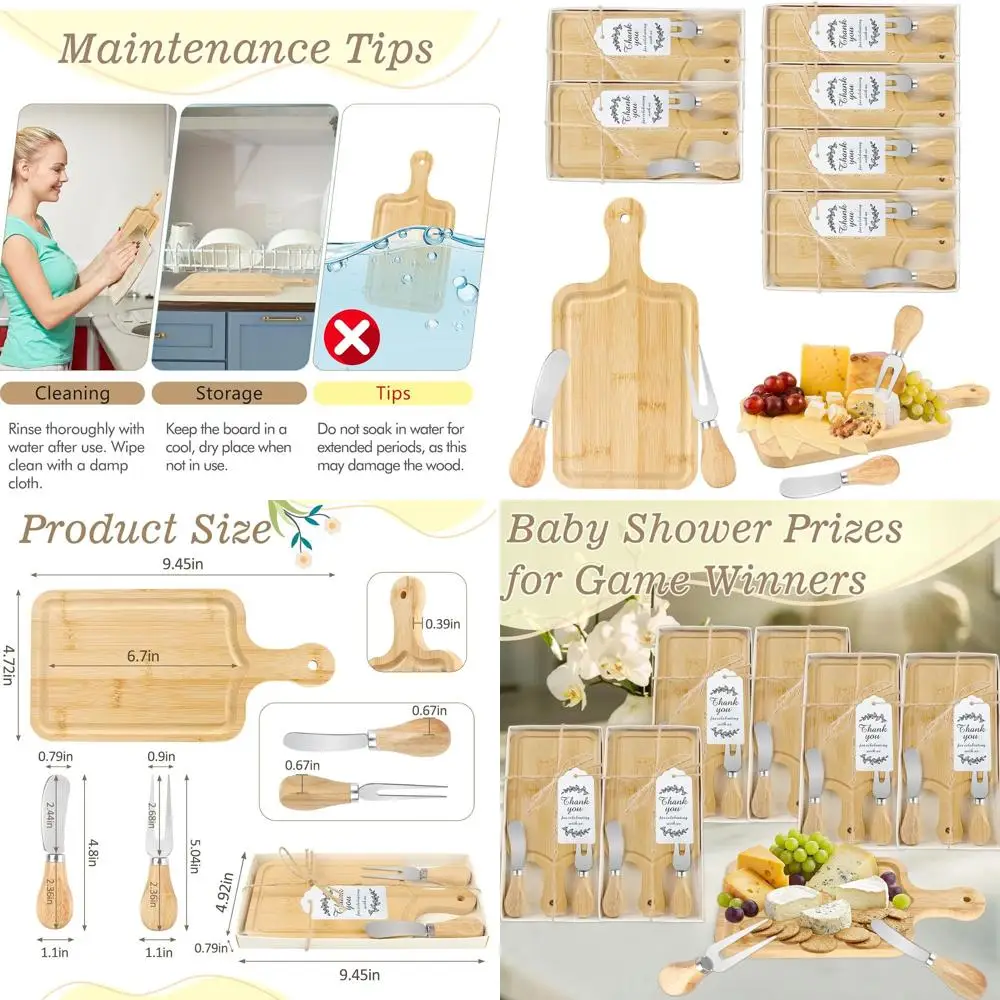 รางวัลเกมงานเลี้ยงฉลองเบบี้ชาวเวอร์: ชุดชีสและอาหารว่าง 6 ชิ้น พร้อมอุปกรณ์เสิร์ฟ กล่องของขวัญ และการ์ด